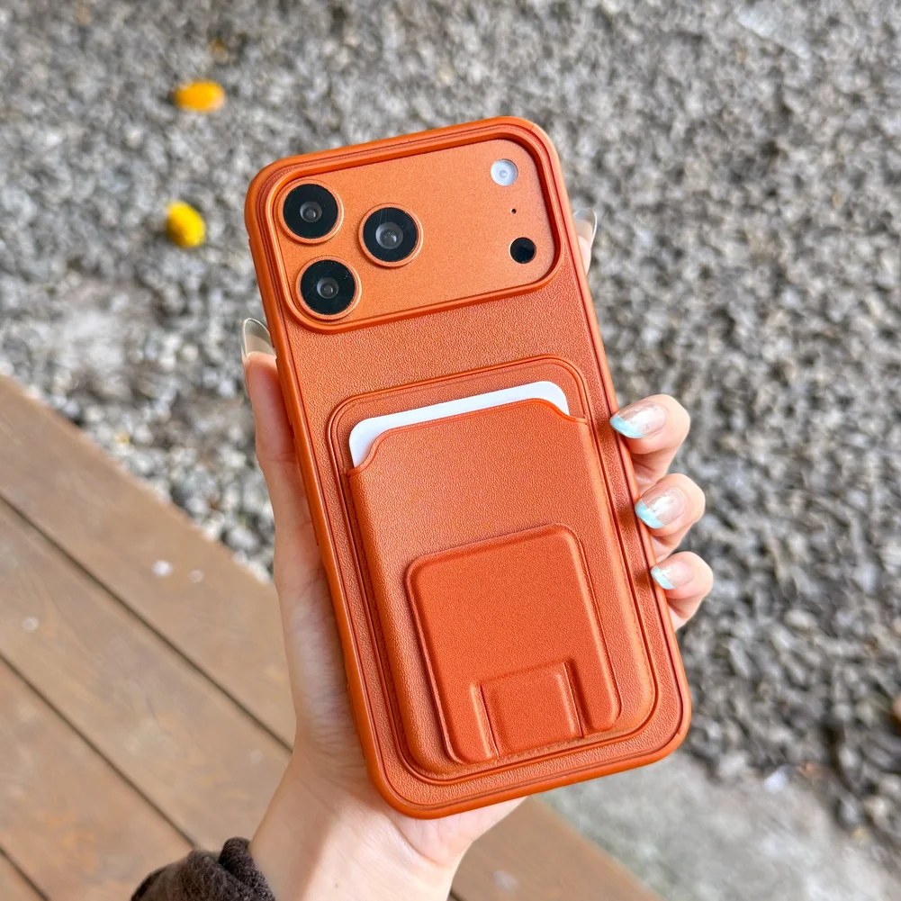 Dual Card Slot Square Stand Phone Case with Camera Protection Cover