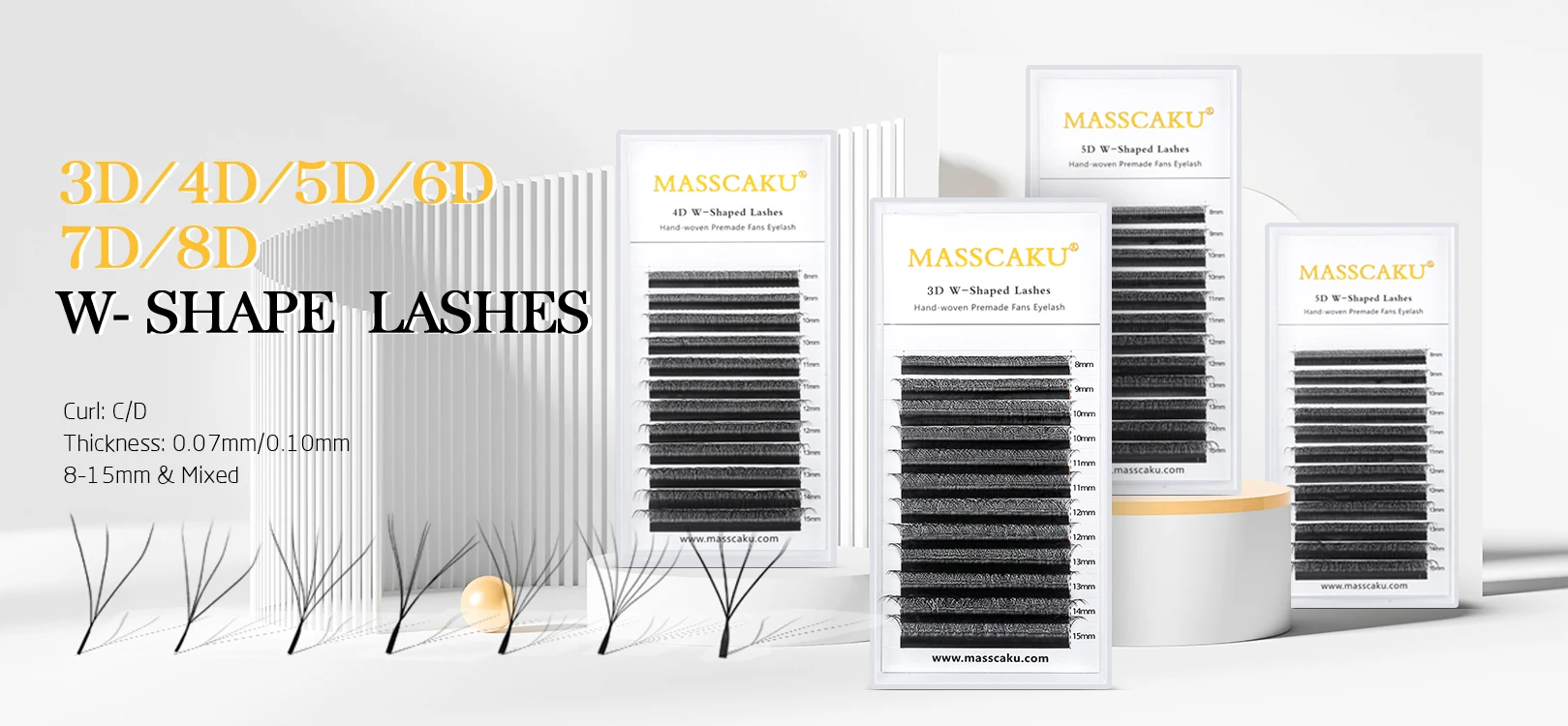 MASSCAKU-W Shape Eyelash Extensions, 3D4D5D6D, Premade Volume