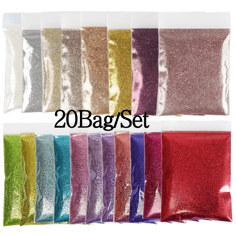 20 Bag*10g Iridescent Bulk Glitters for Nail Powder Shiny Fine Pigments Decoration Manicure