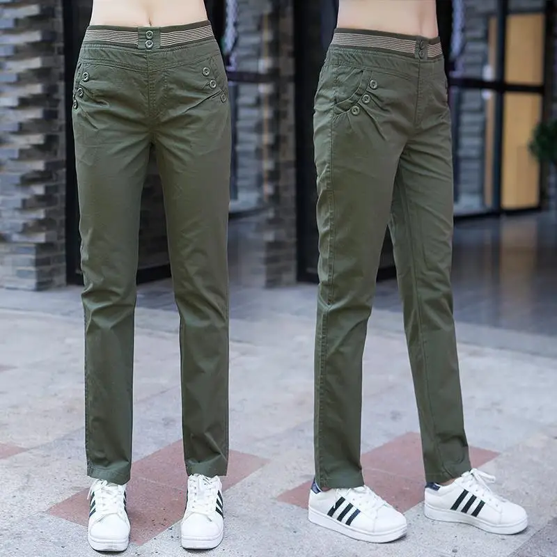 

Office Lady Slim Pencil Pants Spring Autumn High Waist Elastic Pockets Solid Elegant Women Casual Fashion Straight Trousers Q589