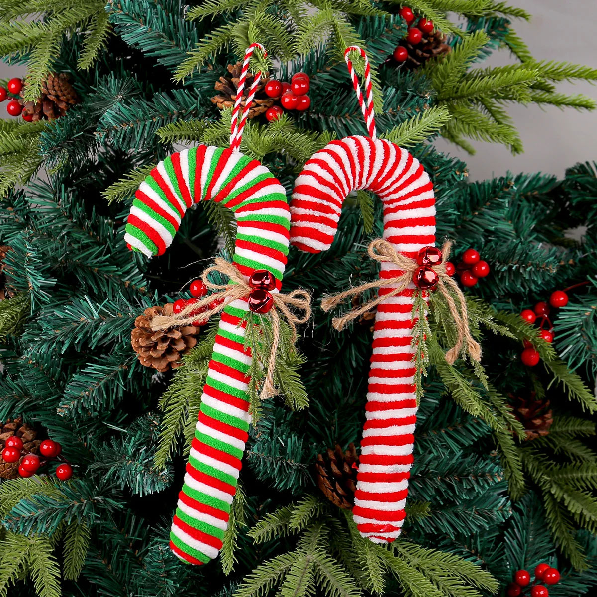 Christmas Plush Soft Candy Cane Cane Hook Ornaments Christmas Tree Hanging Props Holiday Party Decor