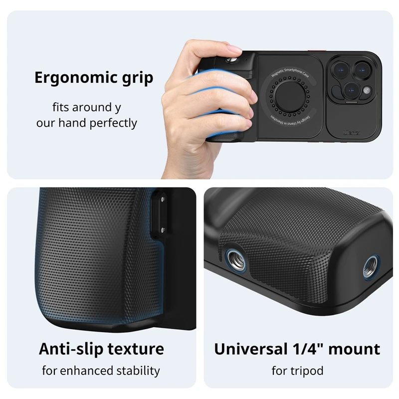 Ulanzi O-LOCK Phone Camera Grip Handle for iPhone 15 Pro/Max O-Lock Quick-Release Phone Case with Remote Control 1/4 Mount
