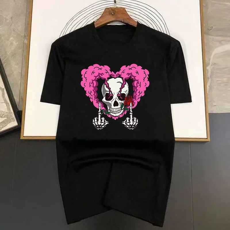 

Футболка Y2k мужская оверсайз, винтажная тенниска с коротким рукавом, с принтом сердец, скелета, роскошная брендовая майка, лето