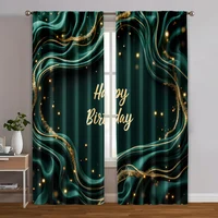2pcs, Curtain Fabric 2D print Emerald Green & Golden Happy Birthday Machine Washable Fabric (without rod) Room Decor for Bedroom 1