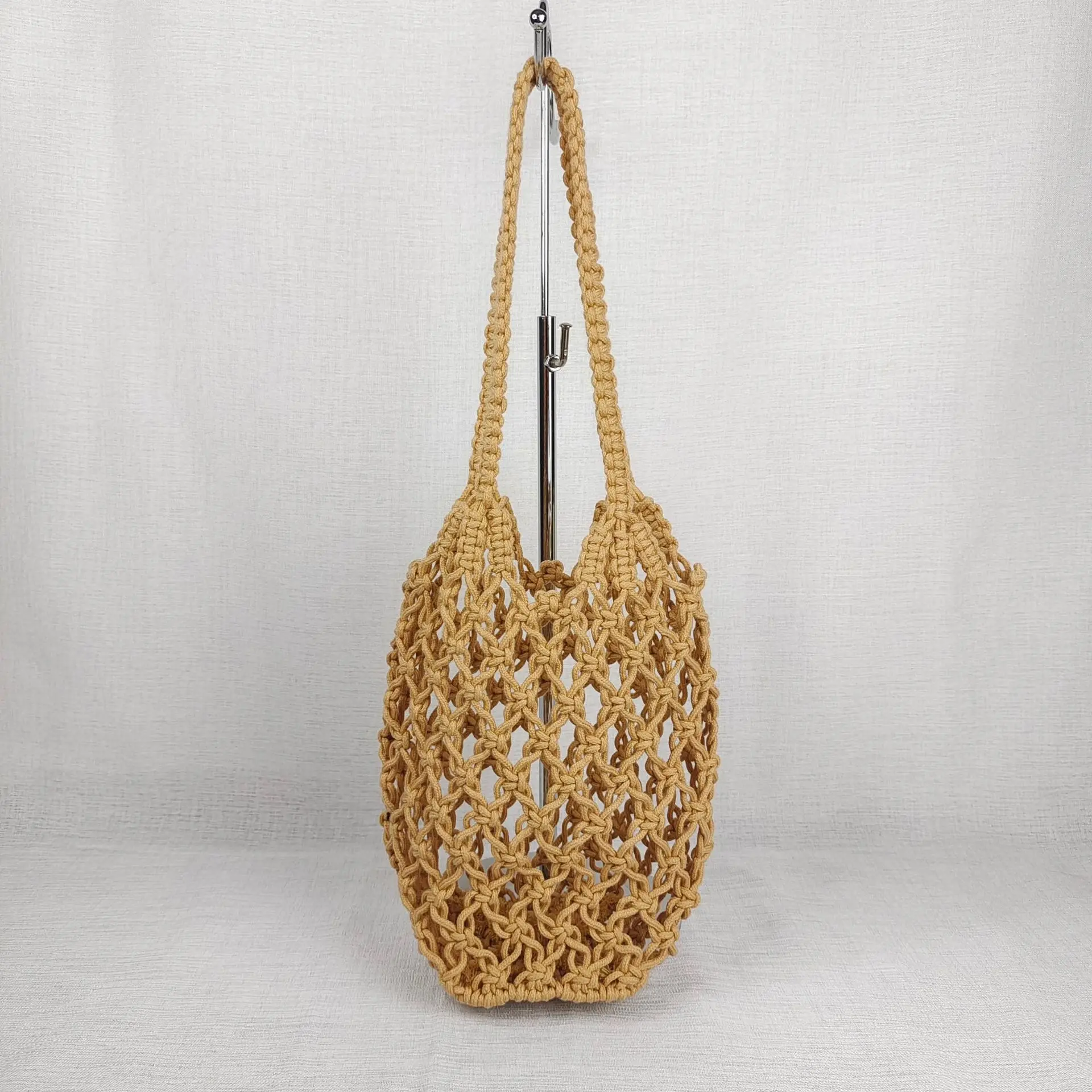 

Винтажная модная Льняная сумка с вырезами, плетеная веревочная сумка-мешок, женская большая сумка через плечо ручной работы для отдыха на море