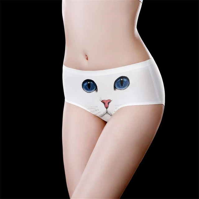 Eat Lingeriekawaii Cat Print Briefs - Women's Sexy Mid-rise Cotton Panties
