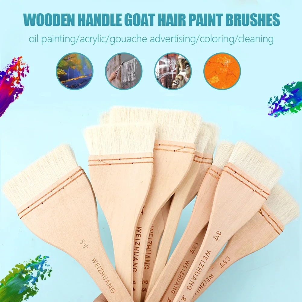 Wooden Handle Goat Hair Paint Brushes Smooth Sanding for Wall 10 Sizes Watercolor Acrylic Oil Painting Drawing Art Supplies 2