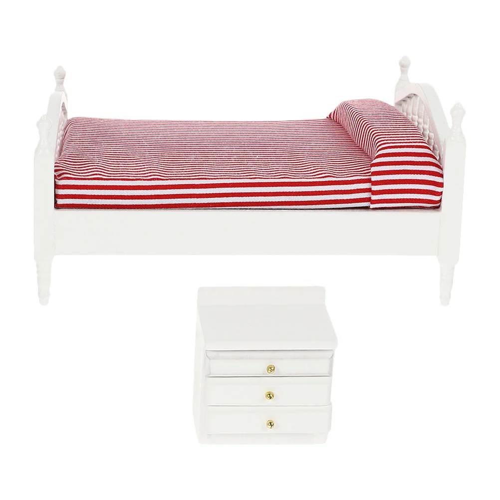 

Кукольный домик, двойная кровать, белая модель ночной стойки, миниатюрная мебель, прикроватный столик из березы