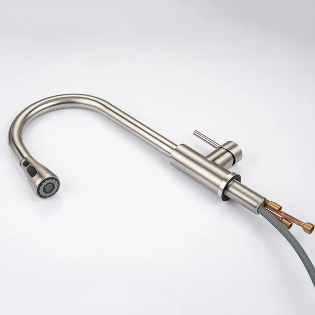 แปรงนิกเกิล Touch บนอ่างล้างจานก๊อกน้ําอุปกรณ์เสริมร้อนเย็นดึงออกอ่างล้างจาน Tap สมาร์ท Touch ก๊อกน้ําห้องครัว 5