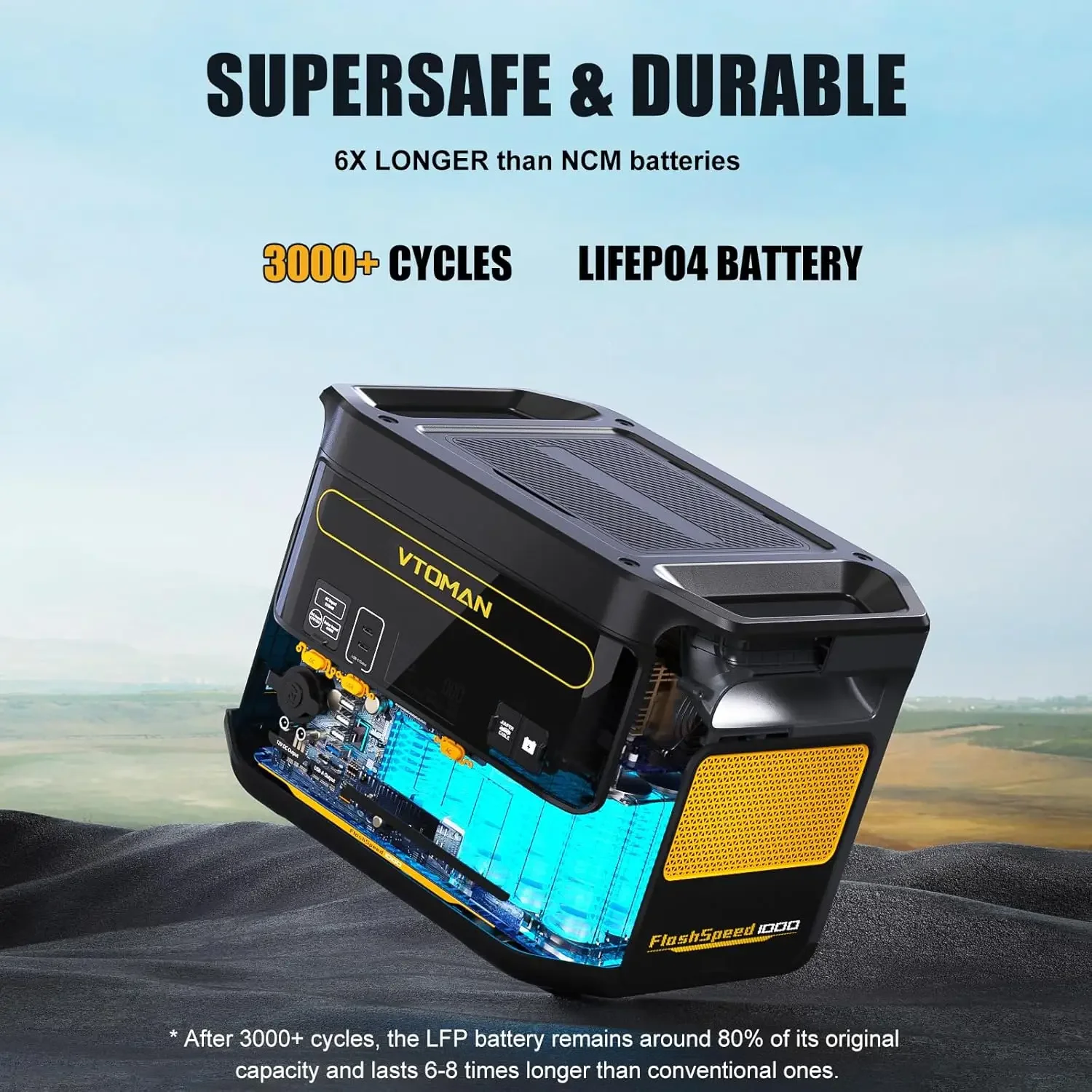 VTOMAN FlashSpeed 1000 Portable Power Station UPS LiFePO4 Battery Generator 70Min Fully Charged 1000W(Peak 2000W) Solar Genera