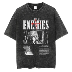 Vinland Saga Washed Cotton Graphic Tee - Unisex Summer Streetwear - S (Black)