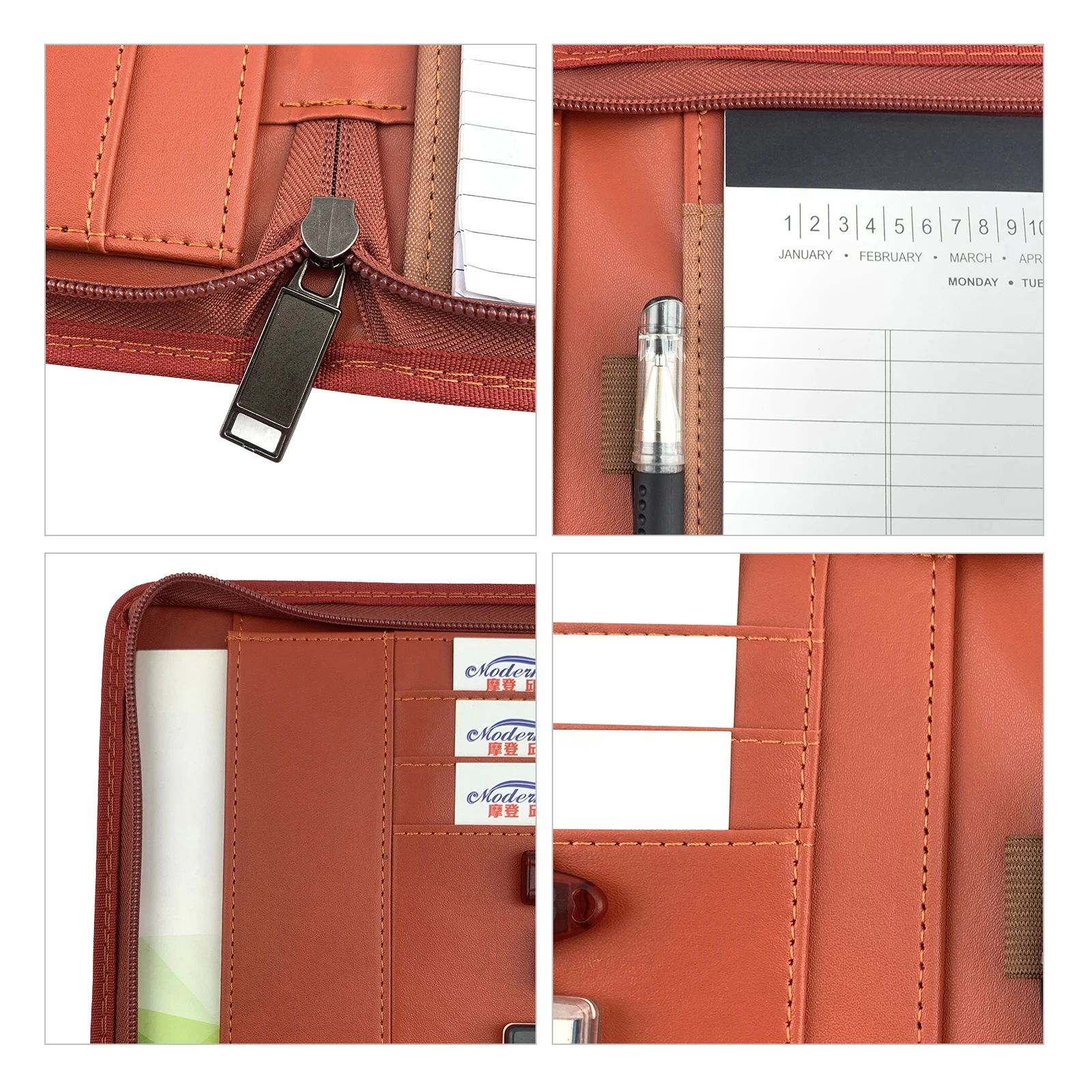 지퍼형 Padfolio A4 PU 가죽 포트폴리오 정리함, 계산기 포함, 인터뷰 이력서 문서 플래너, 일정 거치대