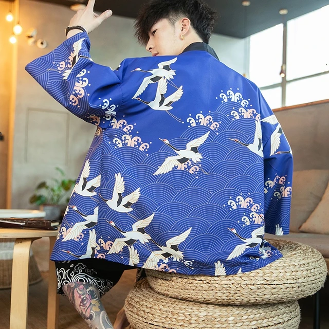 Men Yukata Haori Traditional Japanese Clothes Jacket Summer Casual