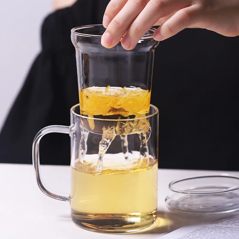 400ML Glass Teacup Tea Infuser Flower Teacups High Temperature Resistance Open Flame Heated Fruit Tea Milk Mug