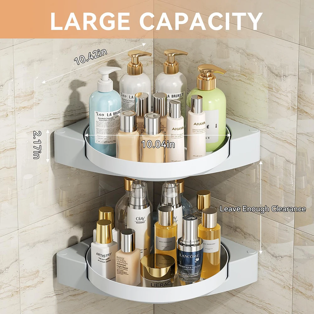360° Rotating Shower Organizer Shelves Bathroom Corner Storage Shelves Waterproof Wall Shelf Free Punching Shower Caddy Rack 2