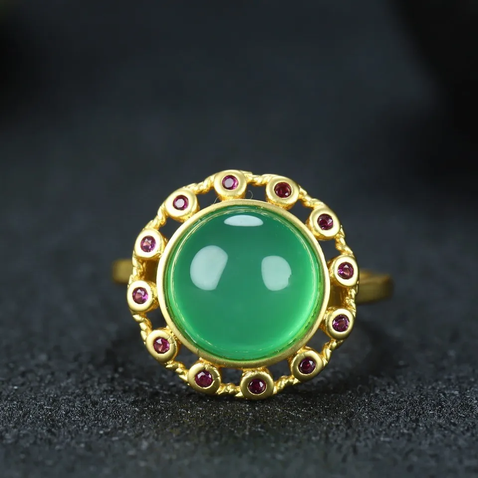 Bague En Jade Naturel Du Myanmar - 17,96 Carats - Taille US 7 - Non Traitée