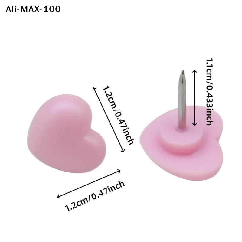 【AyS】50/100Pcs 2026 하트 모양 플라스틱 품질 코르크 보드 안전 컬러 압정 푸시핀 사무실 학교 액세서리 용품