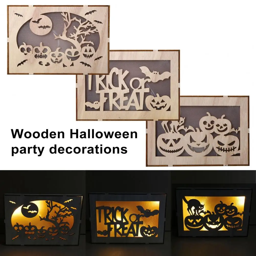 

Durable Wooden Light Compact Halloween Light Enchanting Halloween Wooden Light Ornament Hollow Pumpkin Bat Withered Tree Holiday