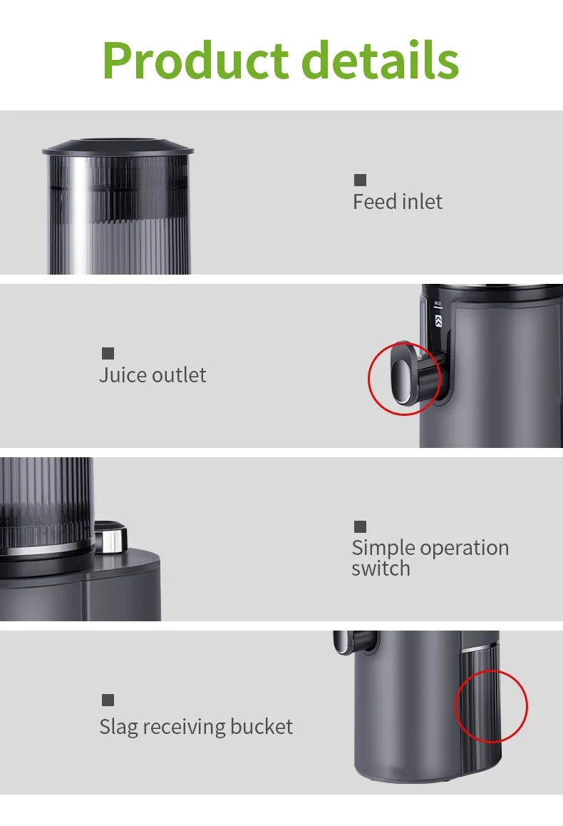 High Quality Big Mouth Slow Juicer Original Fruit Vegetable Juice Cold Press Slow Juicer Machine 5