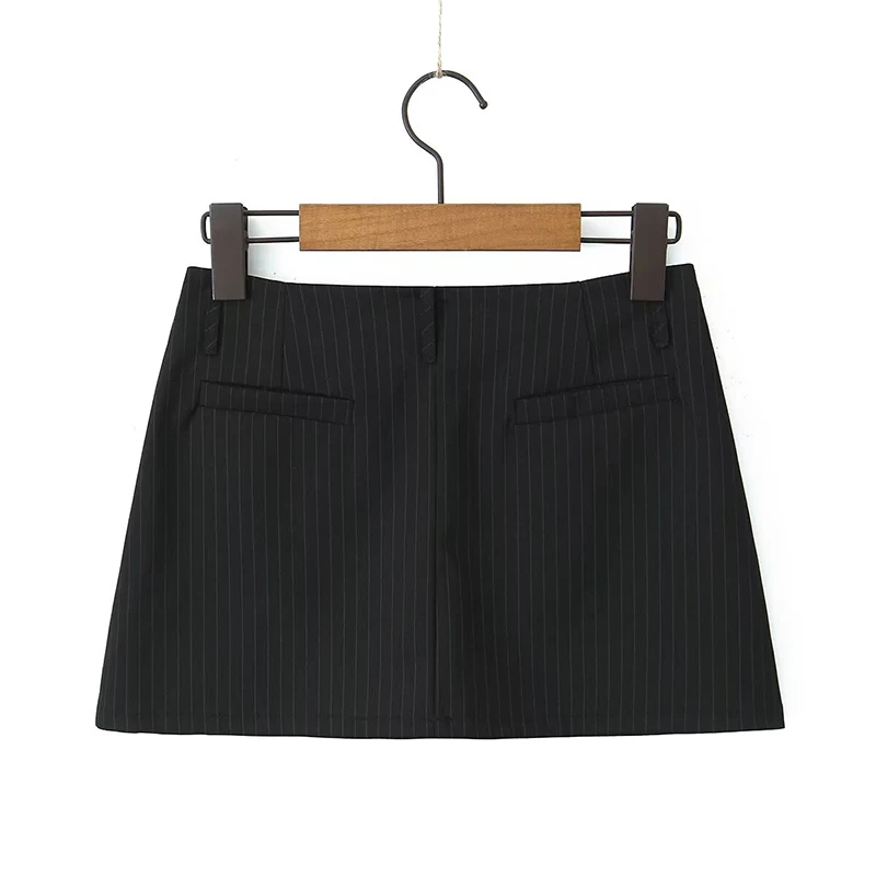 YENKYE Y2K Cool Girl Striped Pencil Mini Skirt Vintage High Waist Sexy Women Black Gray Summer Skirts 2