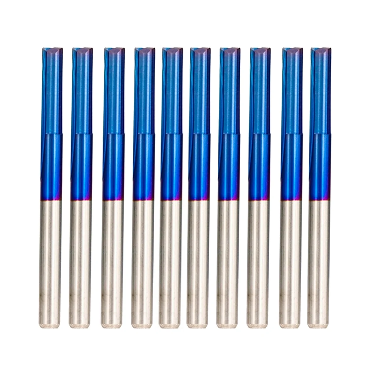 

10Pcs Straight Milling Cutter 3.175 Shank Nano Blue Coated 2 Flute Hard for Wood Plastic CNC Carving Head
