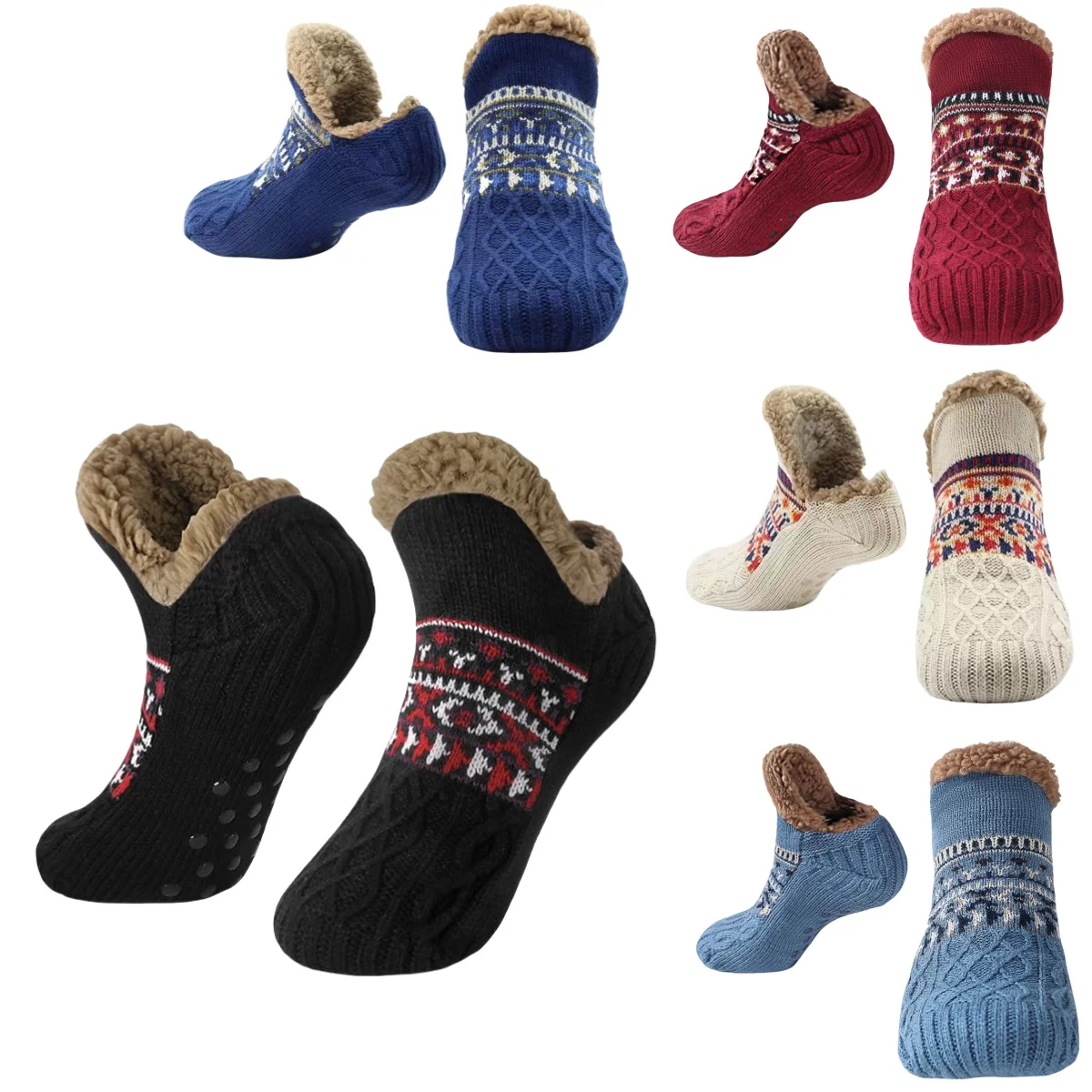 Thermal Fluffy Slipper Socks Winter Warm Men Women Short Cotton Thickened Home Sleeping Soft Non Slip Grip Fuzzy Floor
