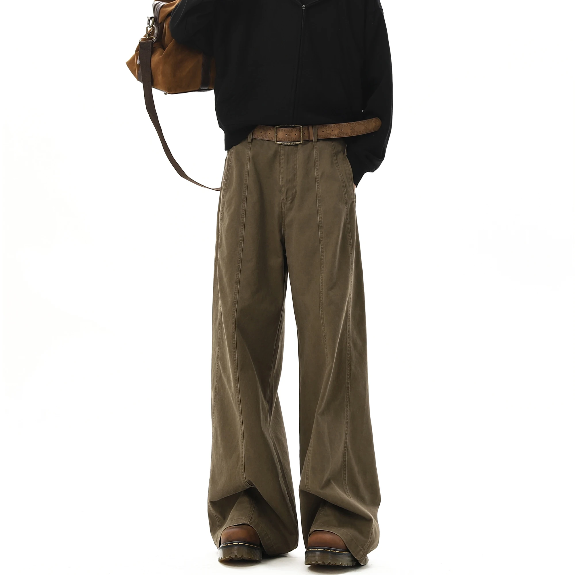 American Style Vintage Wide Leg Cargo Pants Men's Baggy Fashion High Street Overalls Coffee Streetwear Male Mopping Trousers casual pants