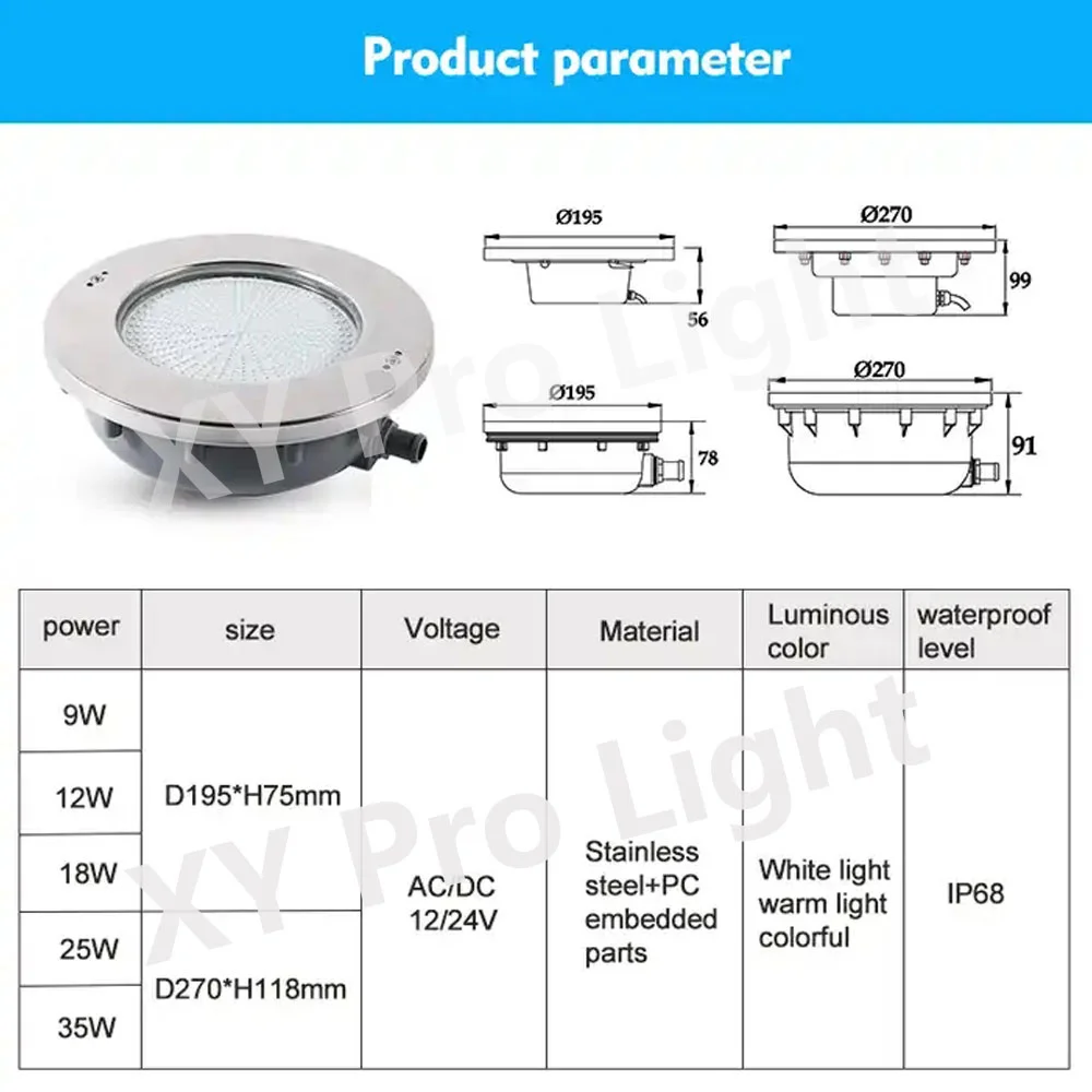 18W RGB LED 수영장 조명 9W IP68 12V 24V 실외/실내 12W 수중 조명 매립형 분수 조명 풍경 조명 수영장 조명 스포트라이트