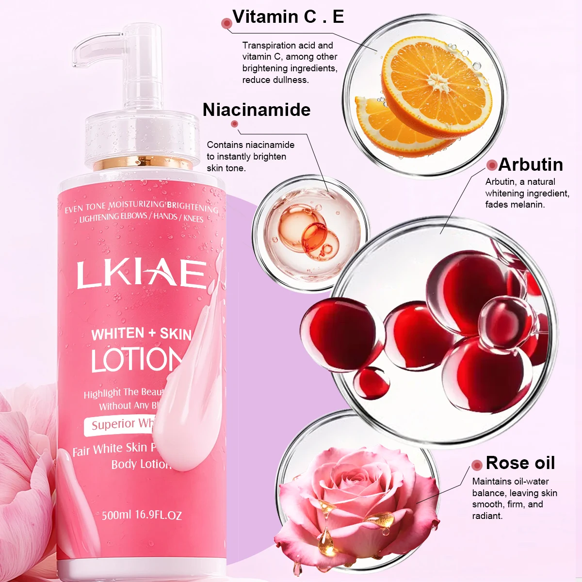 LKIAE Fair White Body Lotion for Bright & Healthy Skin, Moisturizing, Reduce Spots, Enhance Radiance, Evens Skin Tone, 500ml