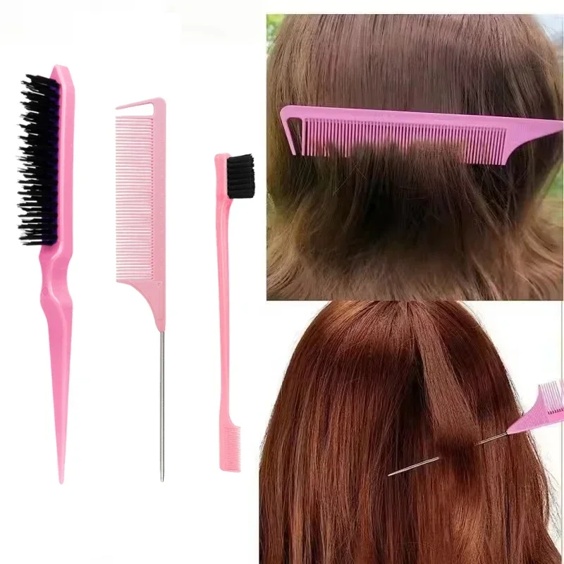 Teasing Hair Comb Brush Triple Teasing 3pcs Hair Styling Comb Set Rat Tail Combs Edge Brush Hair Tail Tools Braid Tool Loop