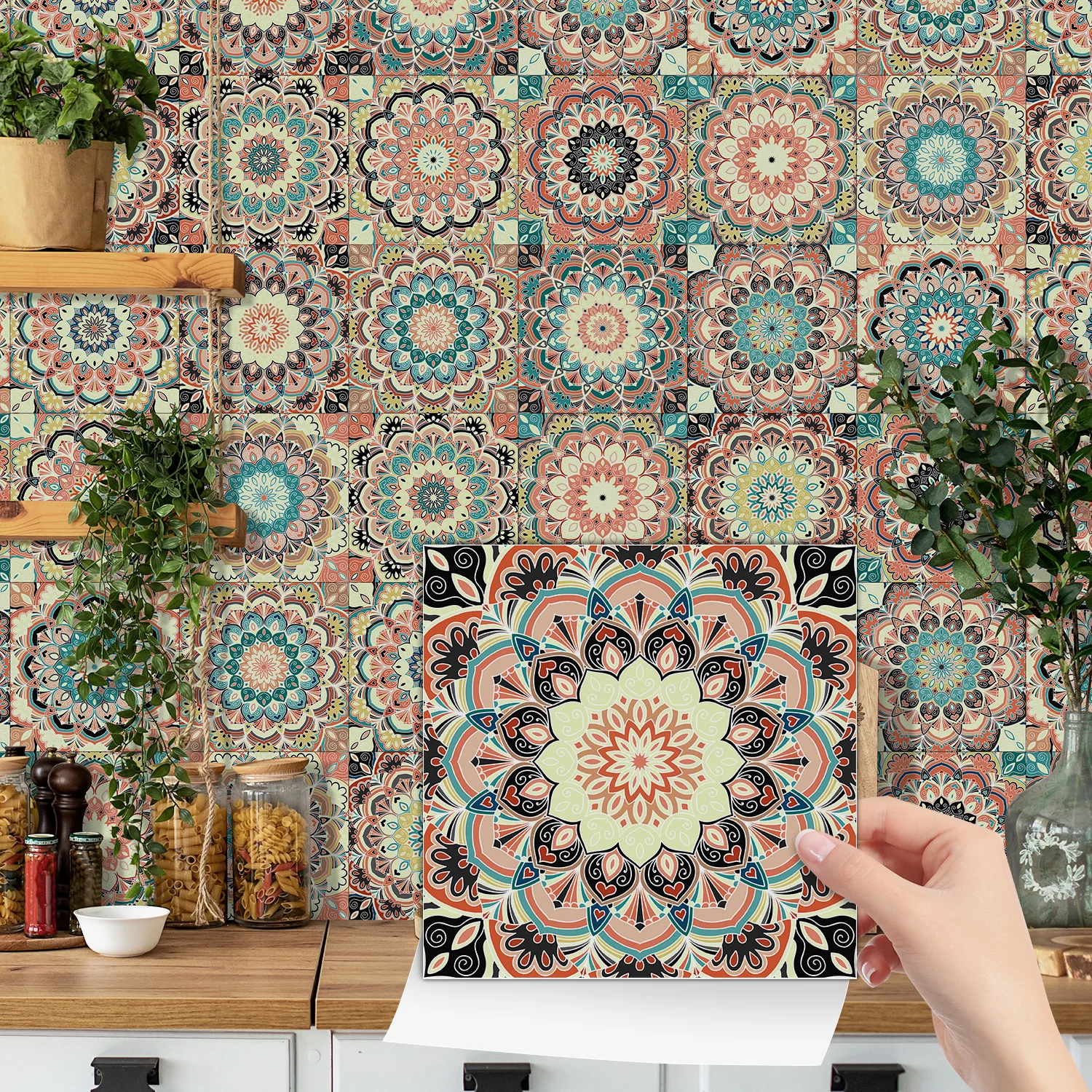 24 pezzi adesivo per piastrelle parete della cucina carta da parati autoadesiva impermeabile e resistente all'olio 3d Retro Art Pattern decalcomanie da bagno rimovibili
