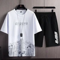 2025 Men's Summer T-shirt Suits Fashion Sportswear + Sport Shorts Suit Casual Men Clothing Funny Joggers Set Top 1