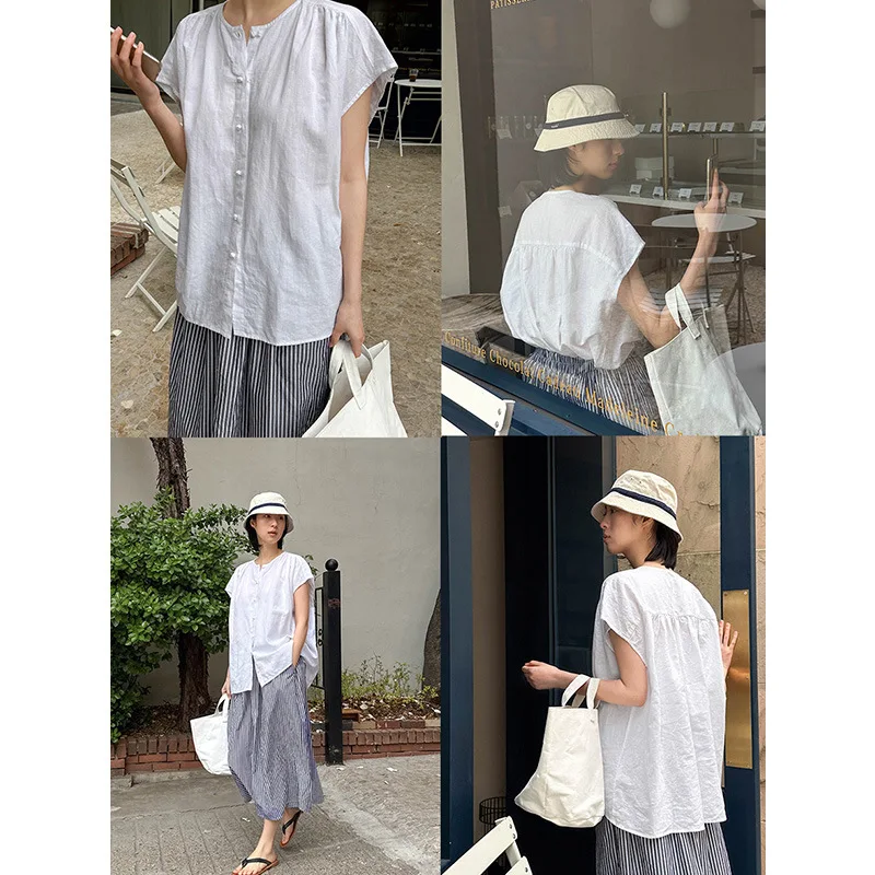 oversized shirt women thin 70% ramie 30% cotton 2024 summer womens tops  blouses for women fashion thin