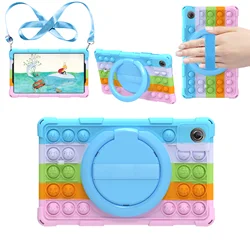 Children's Silicone Bubble Tablet Cover with Stand, Shoulder Strap & Pen for Tab One 8.7 TB305ZU (Colourful Blue)