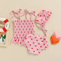 2022 Newborn Baby Girl Summer 3 Piece Swimsuit Toddler Infant Pink Cute Heart Print Tank Tops Shorts Hat Swimwear Beachwear