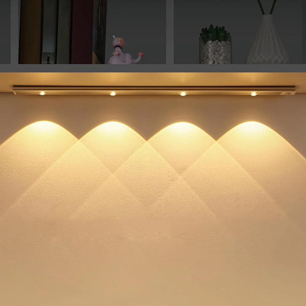 תאורת ארון מתחת למנורת LED עם חיישן תנועה, 3 צבעים, ניתן לכווץ, נטענת, מתאימה לארון, למטבח, למדרגות ולמסדרון