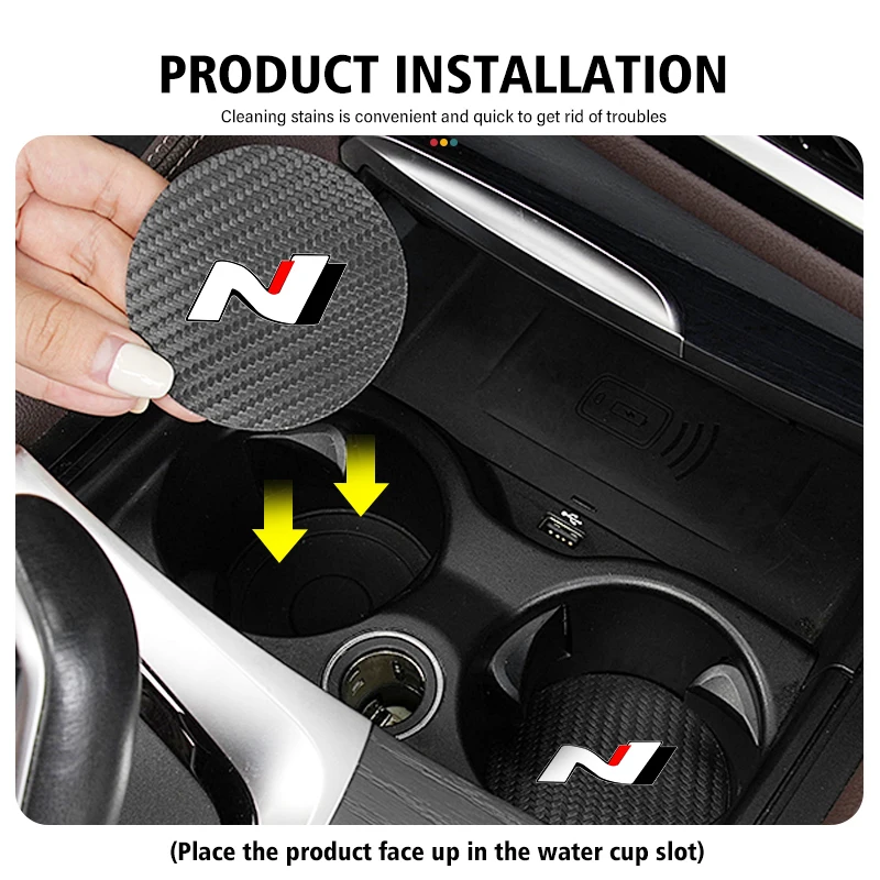 Car Coaster Carbon Water Cup Slot Non-Slip Pad Bottle Mat For Hyundai N Line Tuscon NX4 I20 I30 I10 Sonata Elantra 2pcs cup holder coasters car coaster pads