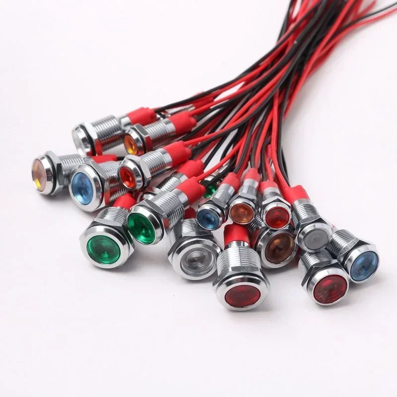 6mm 8mm 10mm 12mm LED 금속 표시등 방수 신호등 (전선 포함) 3V 5V 6V 12V 24V 220v 빨강 노랑 파랑 초록 흰색