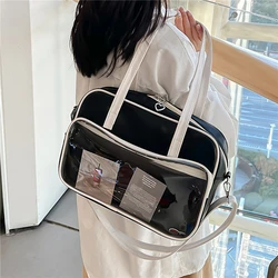 Transparent Tote Bag Women's 2024 New Soft Leather Large Capacity Single Shoulder Bag Messenger Bag Class Handbag for Girl