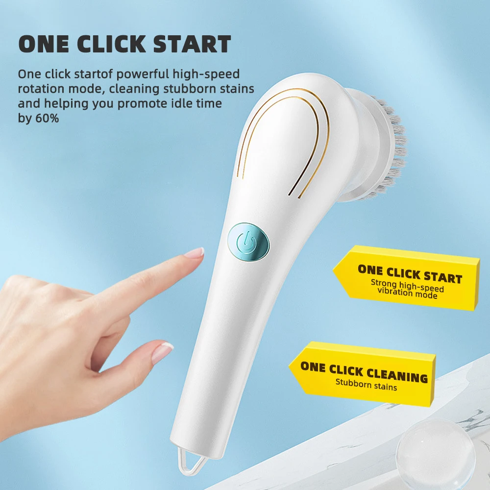 Toilet Brush Set 5-in-1 Multifunctional Electric Cleaning Brush Replace Head USB Kitchen Bathroom Bathtub Tile Sink Dish Toilet Brush