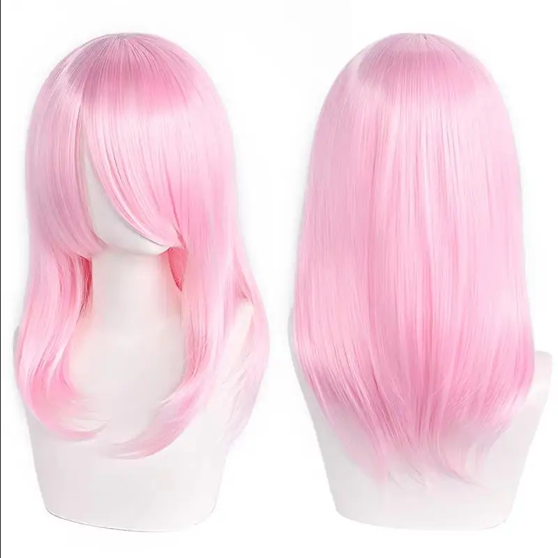 QQXCAIW Hochwertige 40 cm mittlere Cosplay-Perücke mit Pony, Schwarz, Blond, Rosa, Rot, Blau, Lila, hitzebeständige Kunsthaar-Perücken – Detail 14