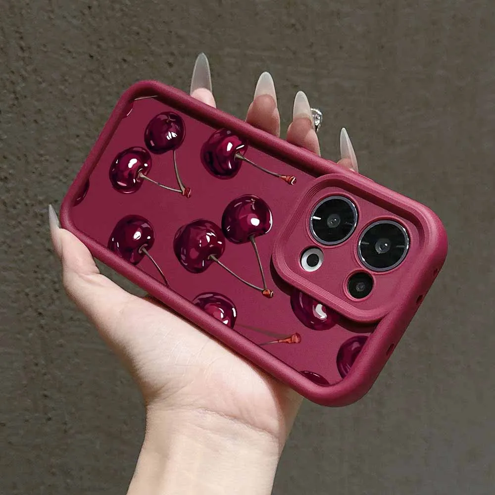 Fashionable Red Cherry Eyes Ladder Lanyard Soft Phone Case