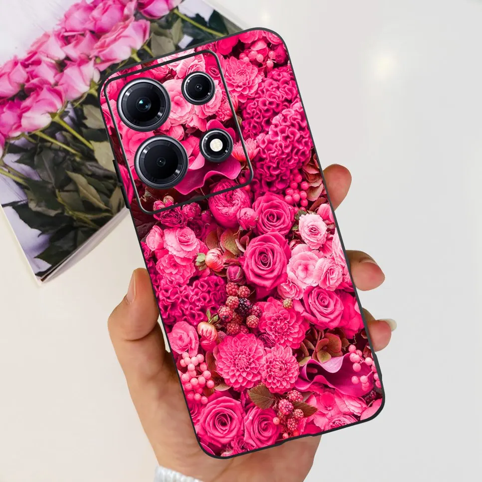 Fashion Cute Flowers Luxury Black Phone Case Back Cover