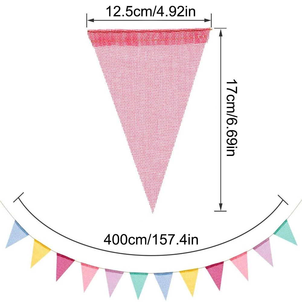 Bunting Flags Pennant Vintage Colorful Burlap Linen for Birthday Party Wedding Decoration