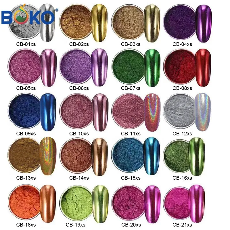 BOKO 0.3g High Quality Color Platinum Pigment Chameleon Mermaid Powder Pure Super Chrome Rainbow Nail Dust Mirror Effect