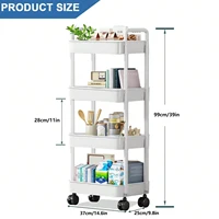 1pc 4-Tier Rolling Storage Cart with Wheels and Sturdy Handle Mobile Organizer for Kitchen Bathroom Office 6