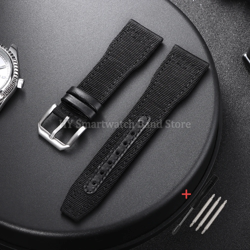 Waterproof Nylon Canvas Sport Watch Strap - Versatile Sizes & Cowhide Accents