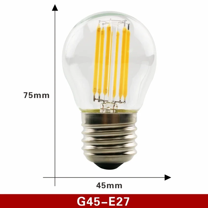 Bombilla LED de filamento Edison retro E27 E14 de 2/4/6/8 W, CA 220 V, bombilla de vidrio C35, G45, A60, ST64, G80, G95, G125, luz de vela vintage