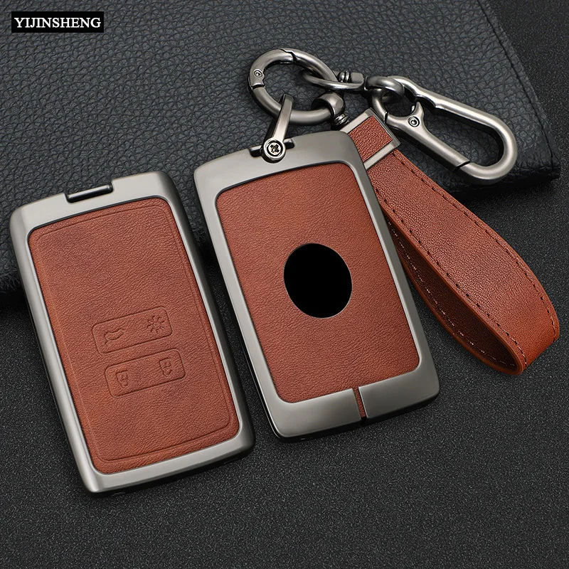 4 Button Zinc Alloy + Leather Car Key Case Cover Skin Holder For Renault Koleos Kadjar Captur Megane Clio Scenic Talisman Arkana — view 5