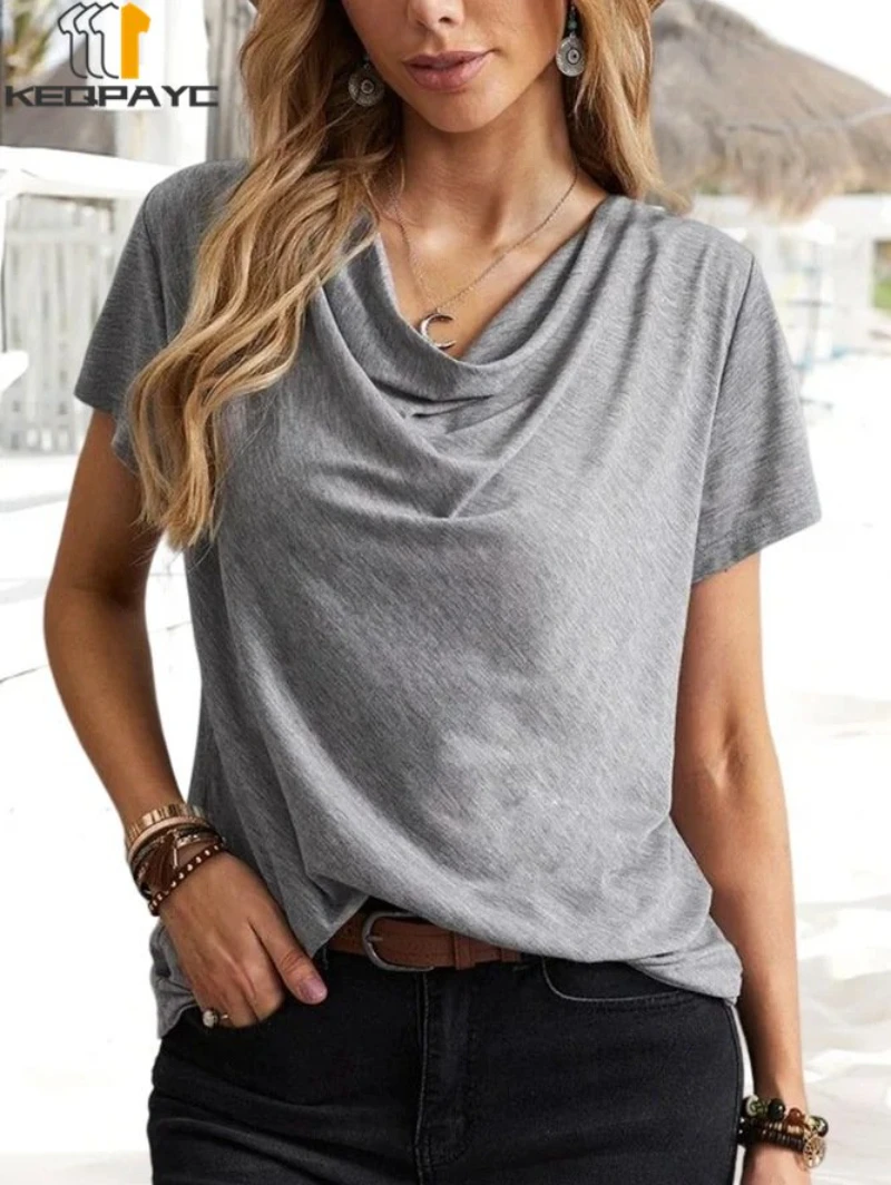 

Summer Women's Fashion T Shirt New 2023 Women Short Sleeve Loose Solid T-Shirt Female Ladies Casual Tops Tees Clothing